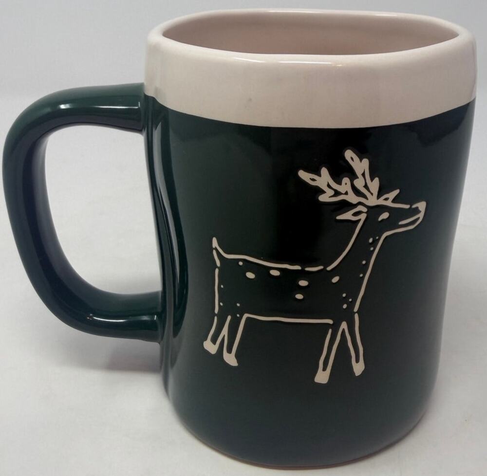 Rae Dunn Artisan Collection by Magenta Merry Christmas Green Cream‎ Reindeer Mug